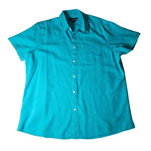 Marc Anthony Luxury Slim Fit Short Sleeve Linen Turquoise Button Up XL - Picture 3 of 8